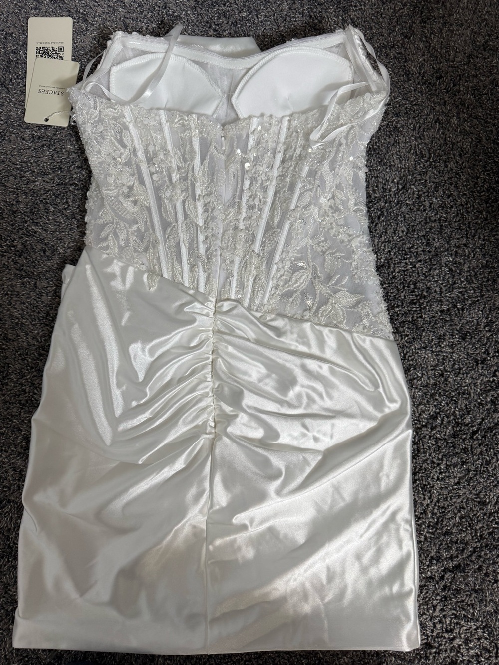 Strapless White Satin & Lace Corset Dress by Stacys